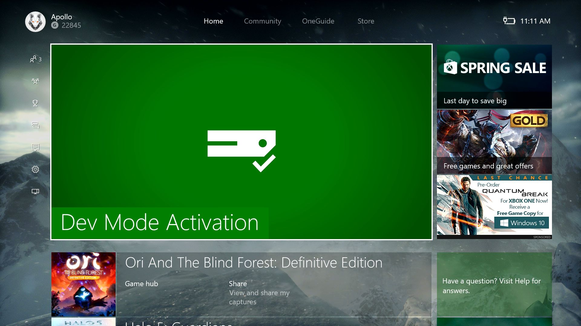 Xbox One Dev Mode